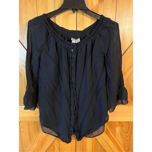 Anthropologie Les Siennes Blouse Top Black Sheer Size XS (2665)